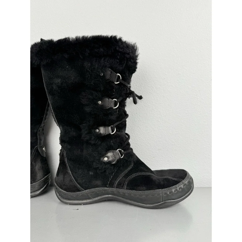 North Face Black Winter Boots Womens‎ 7 Insulated Suede Sheepskin Shearling Snow